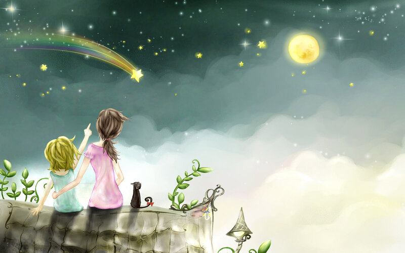 Two Girls Watching Stars — Green, Serene