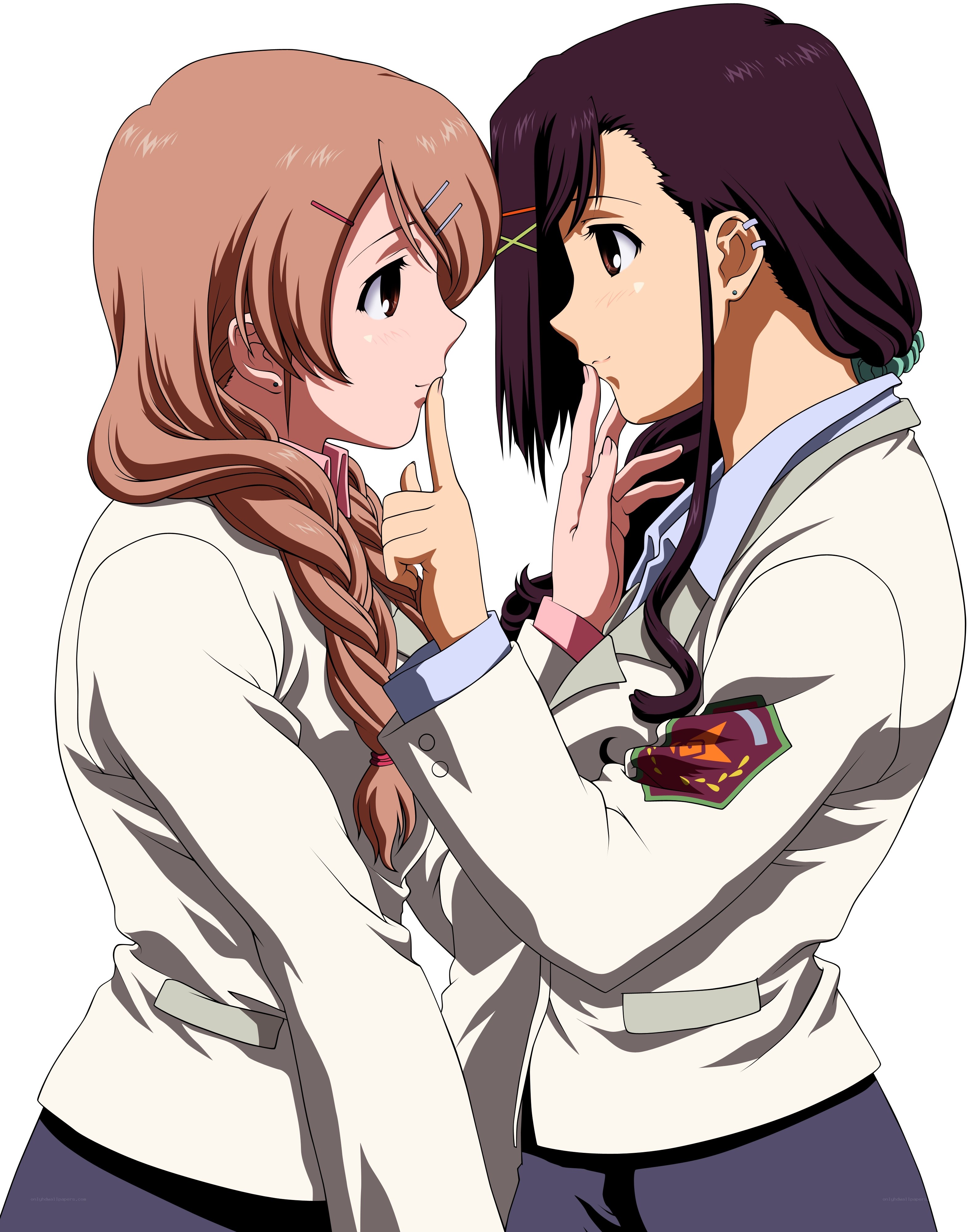 two girls whispering secrets