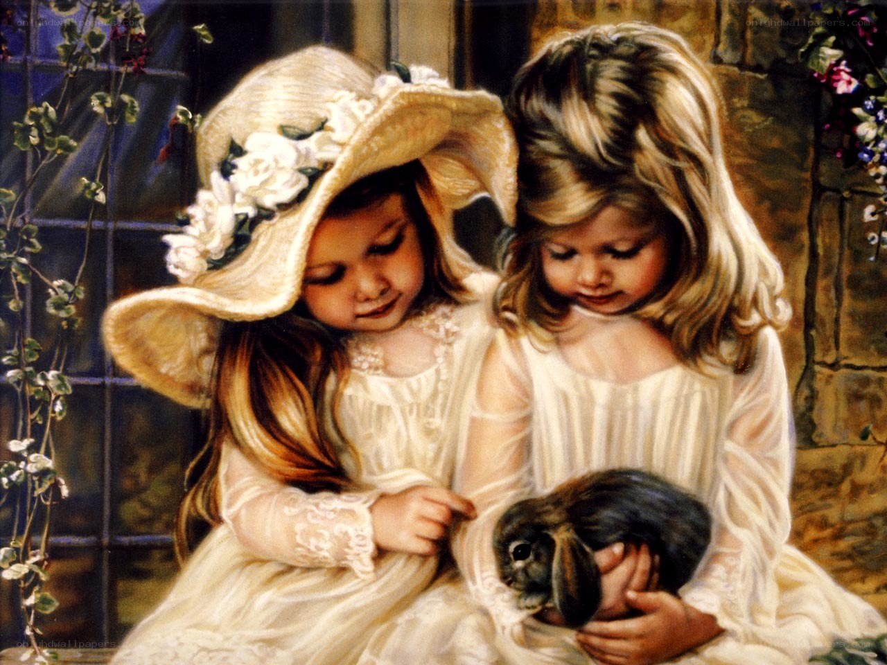 Two girls with a bunny