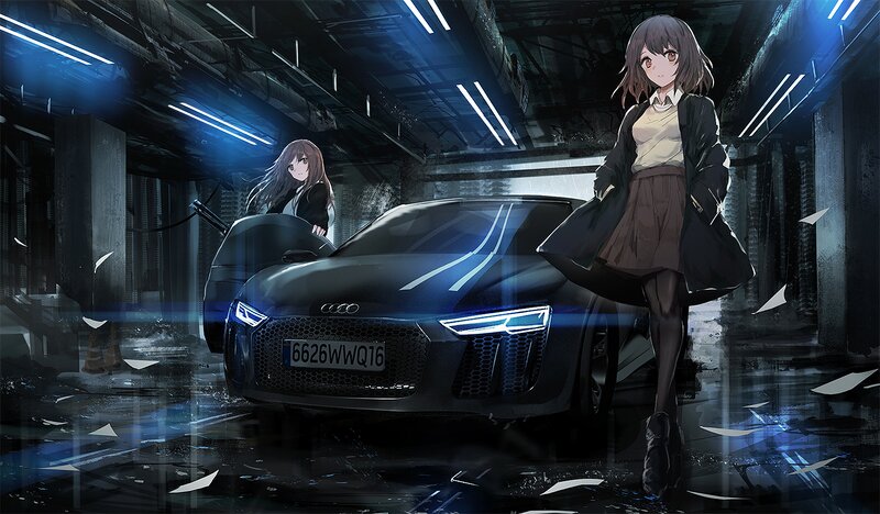 Two Girls with a Car — Black