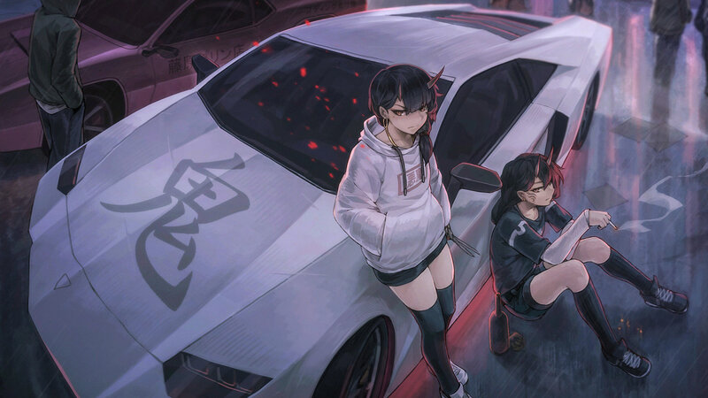 Two Girls with a Car — Gray
