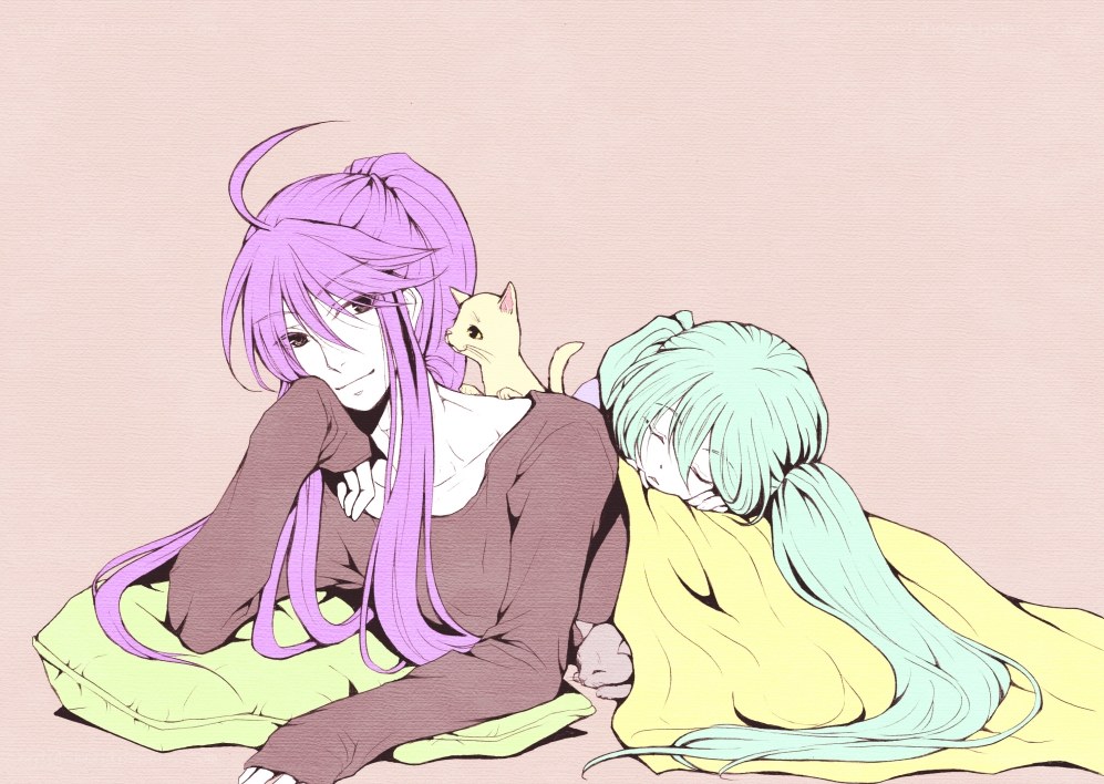 Two girls with a cat