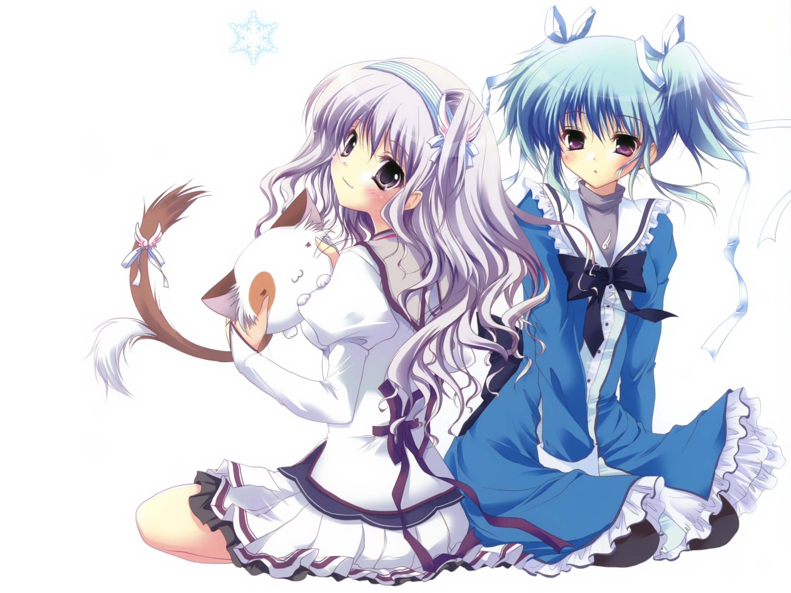 Two girls with a cat