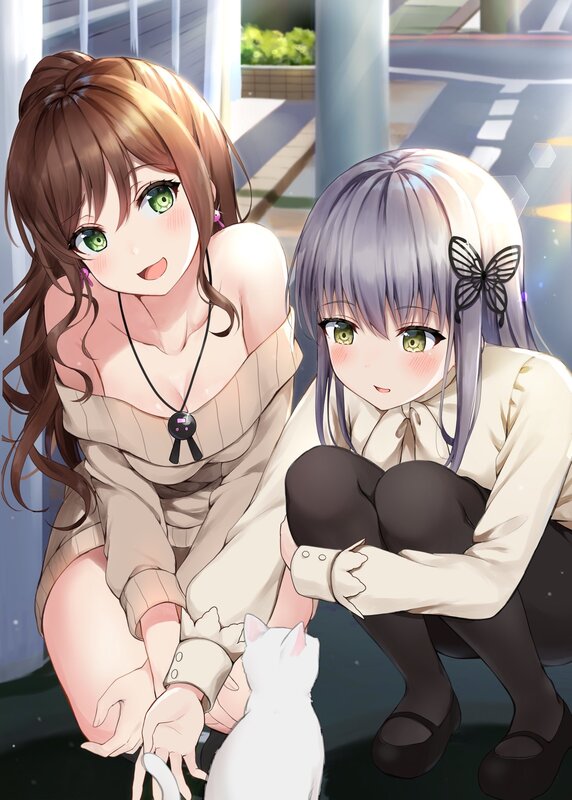 Two Girls with a Cat — Brown