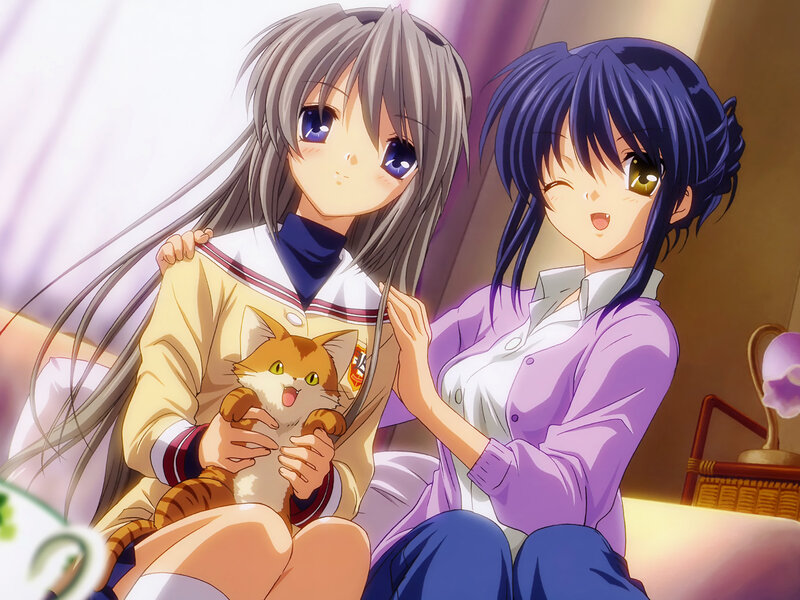 Two Girls with a Cat — Purple