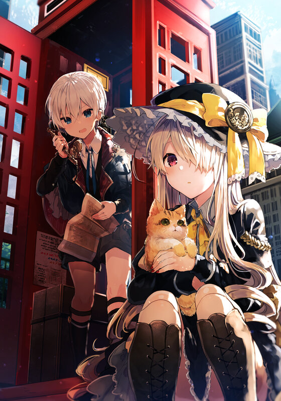 Two Girls with a Cat — Red