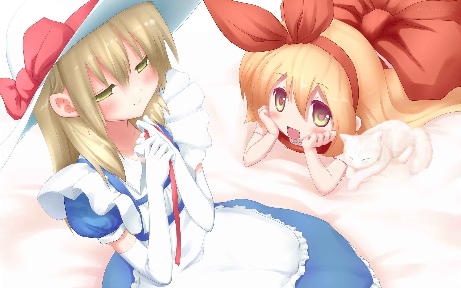Two girls with a cat