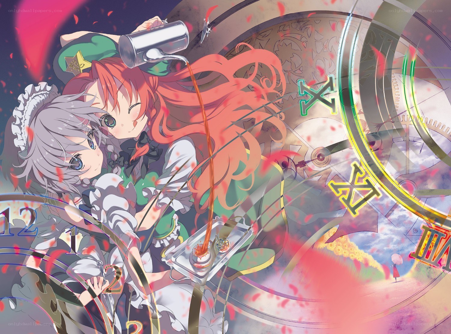 Two girls with a clock