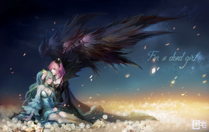 Two girls with a dark angel