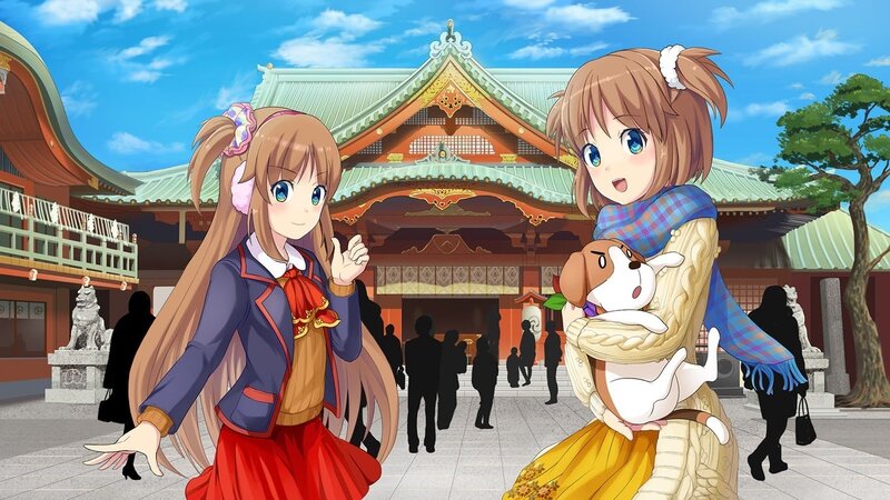 Two Girls with a Dog — Blue