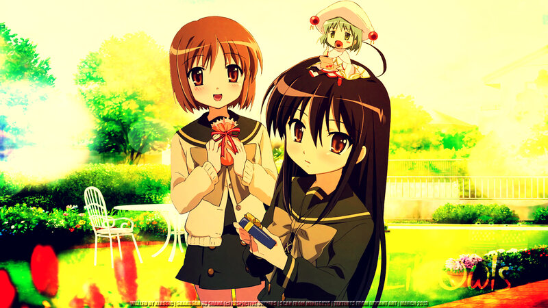 Two Girls with a Doll — Yellow
