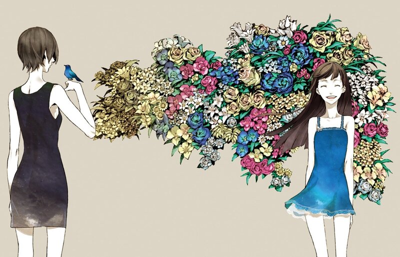 Two girls with a flower heart