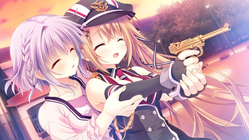 Two Girls with a Gun — Purple, Dramatic, Sunset