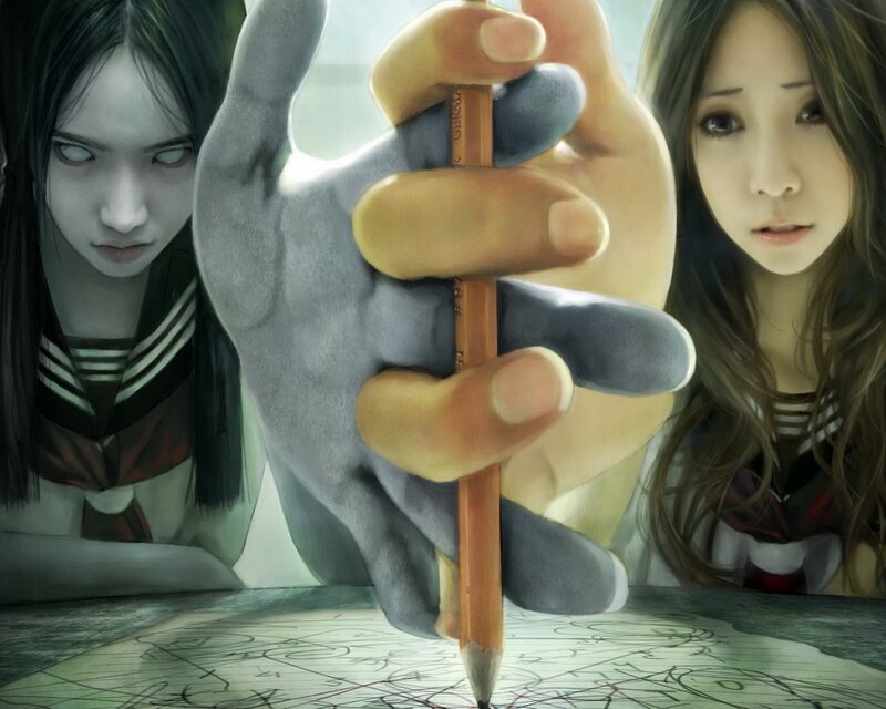 Two Girls with a Hand — Gray, Dramatic