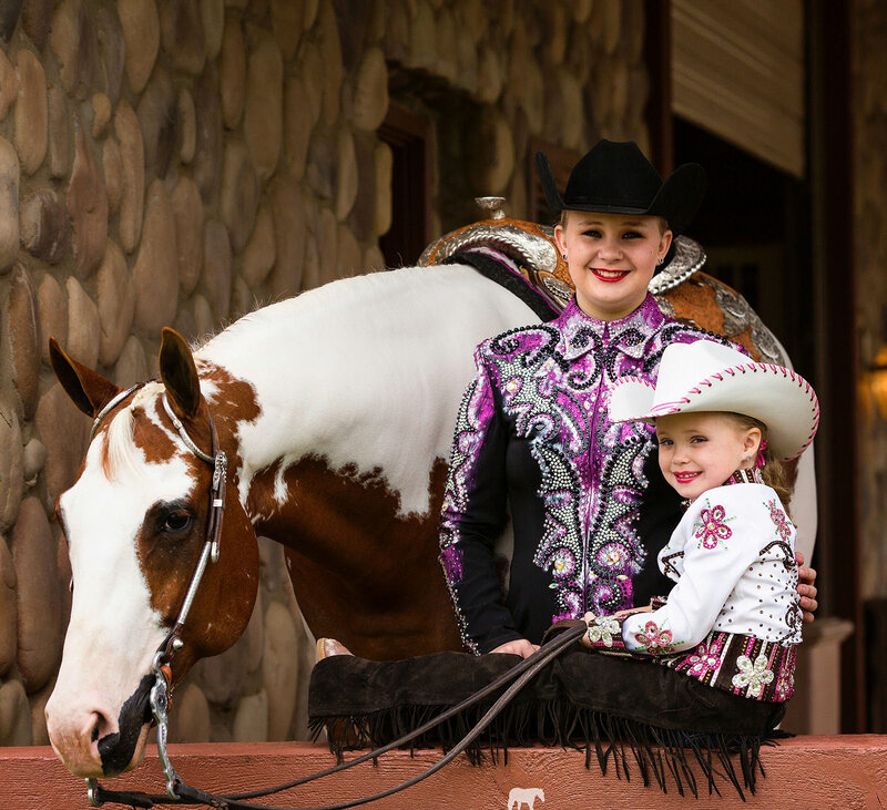 Two Girls with a Horse — Brown, Happy