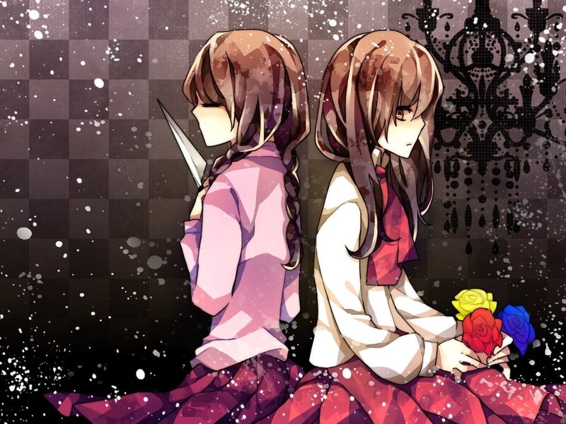 Two girls with a knife and flowers