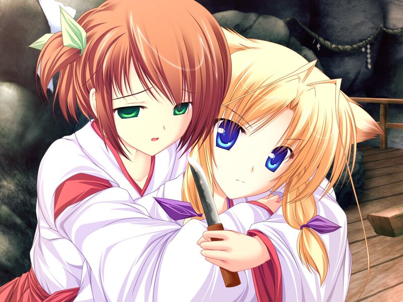 Two Girls with a Knife — White