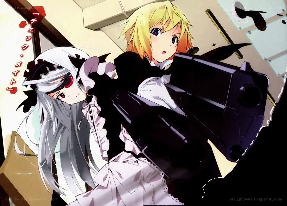 Two girls with a large gun