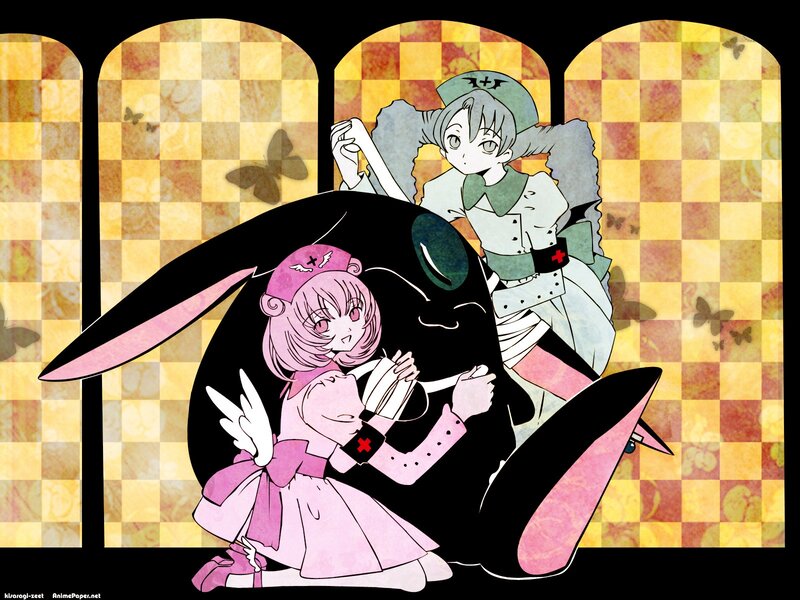Two Girls with a Rabbit — Pink
