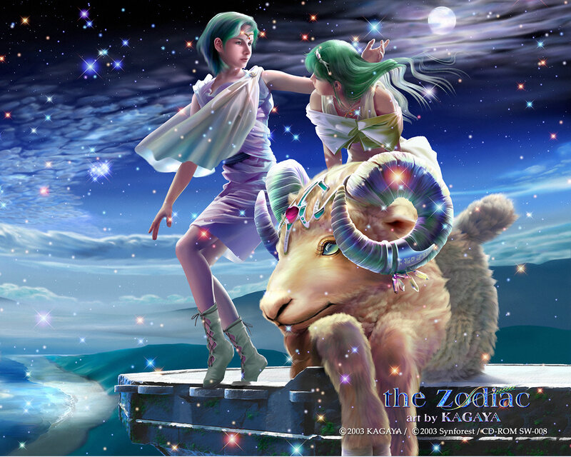Two Girls with a Ram — Blue