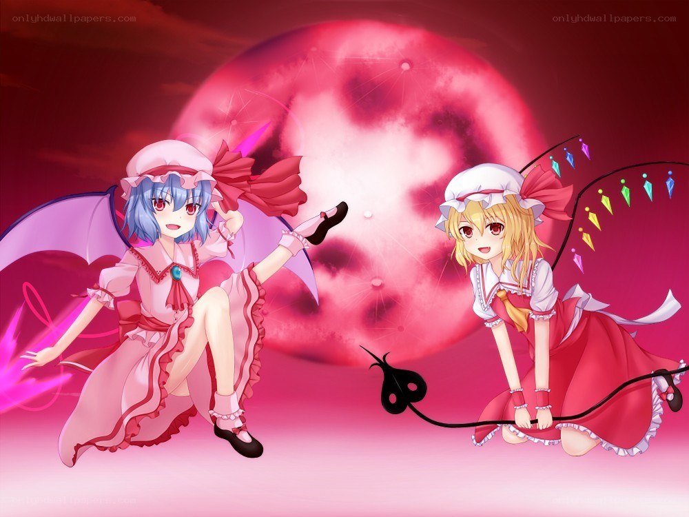 Two girls with a red moon