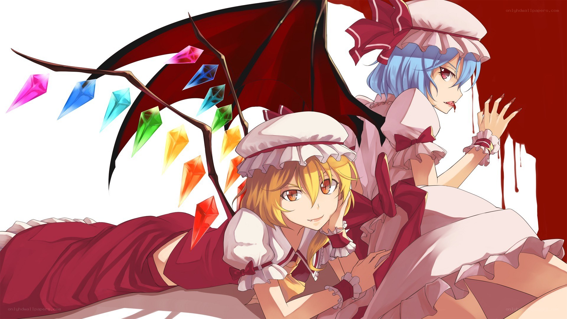 Two girls with a red umbrella