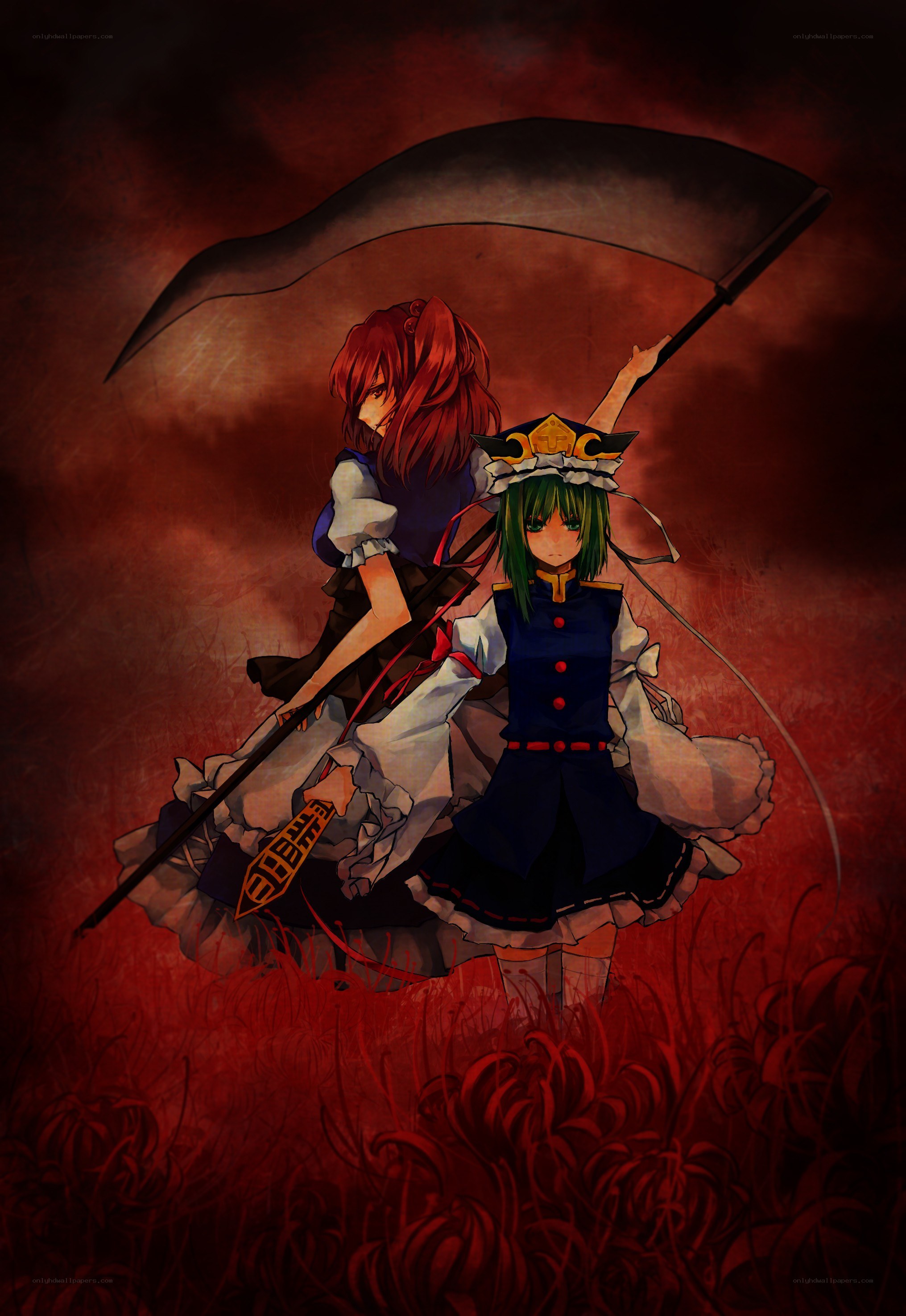 Two girls with a scythe