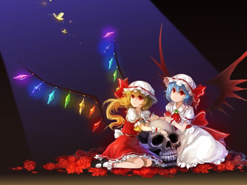 Two Girls with a Skull — Red, Dramatic