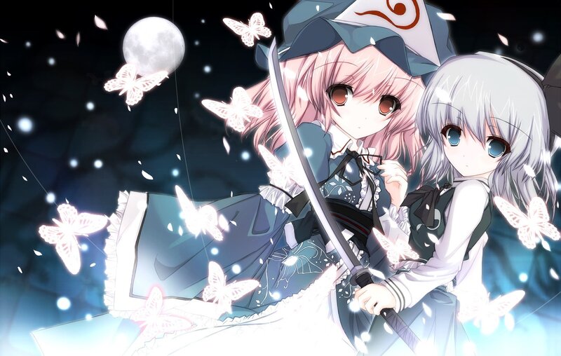 Two girls with a sword and butterflies