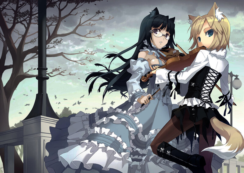 Two girls with a violin