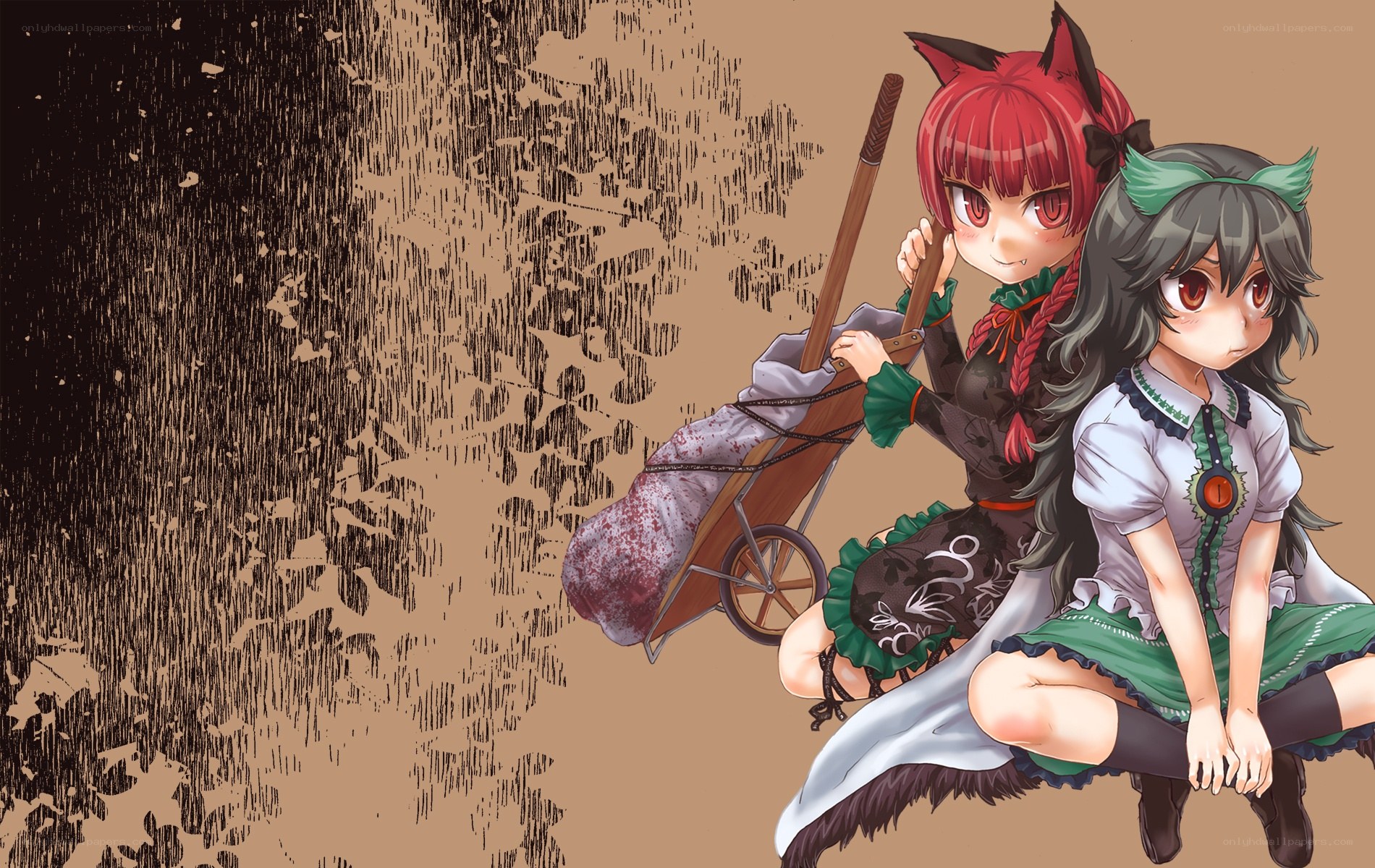 Two girls with a wheelbarrow