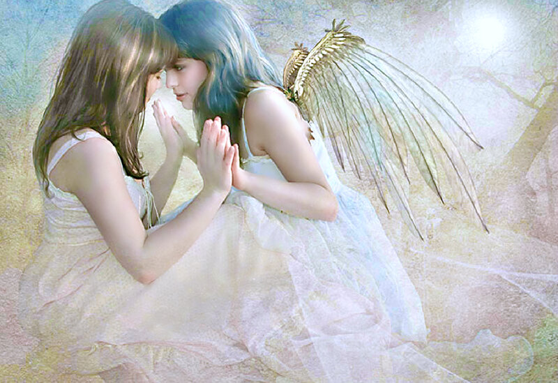 Two Girls with Angel Wings — White