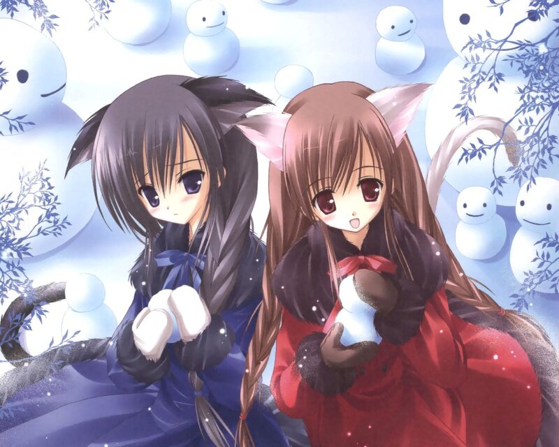 Two Girls with Animal Ears — Blue, Peaceful