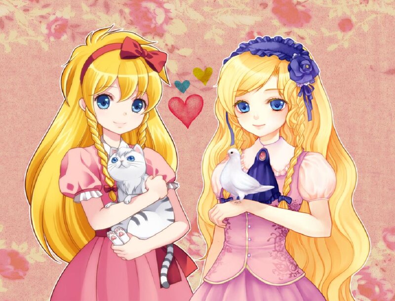 Two Girls with Animals — Pink