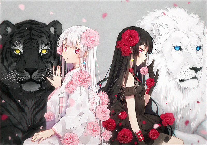 Two Girls with Animals — White