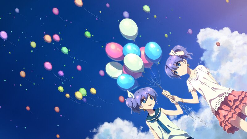 Two Girls with Balloons — Blue