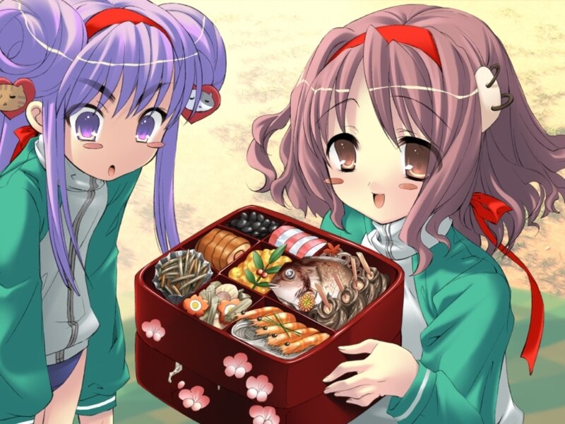 Two Girls with Bento Box