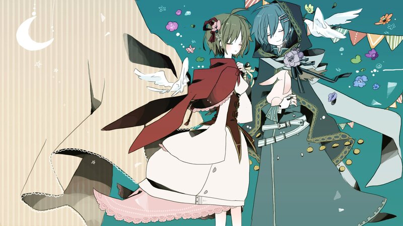 two girls with birds and flowers
