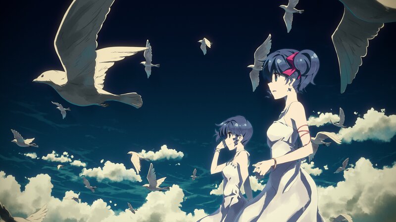 Two Girls with Birds — Blue