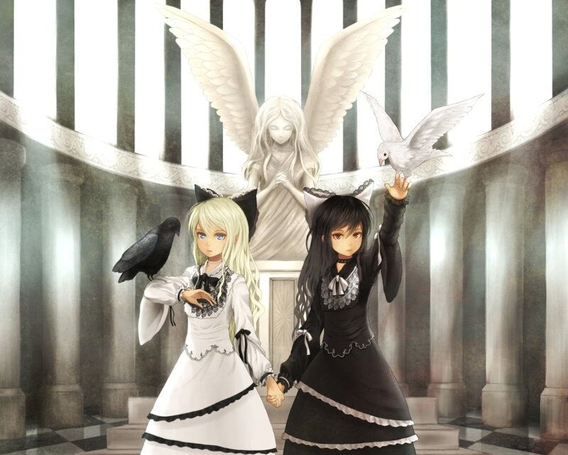 Two Girls with Birds — White