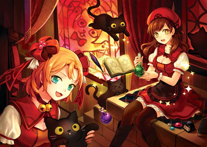 Two Girls with Black Cats