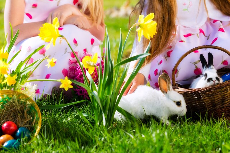 Two Girls with Bunnies — Green