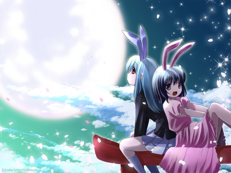 Two Girls with Bunny Ears — Blue