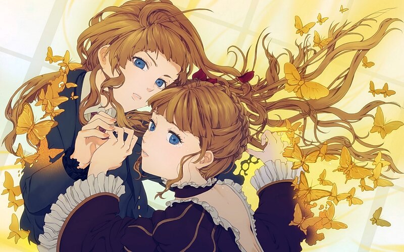 two girls with butterflies