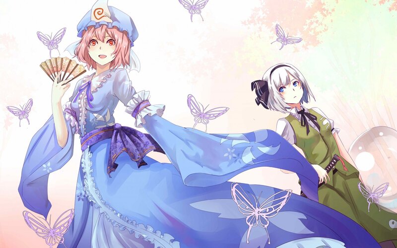 Two girls with butterflies