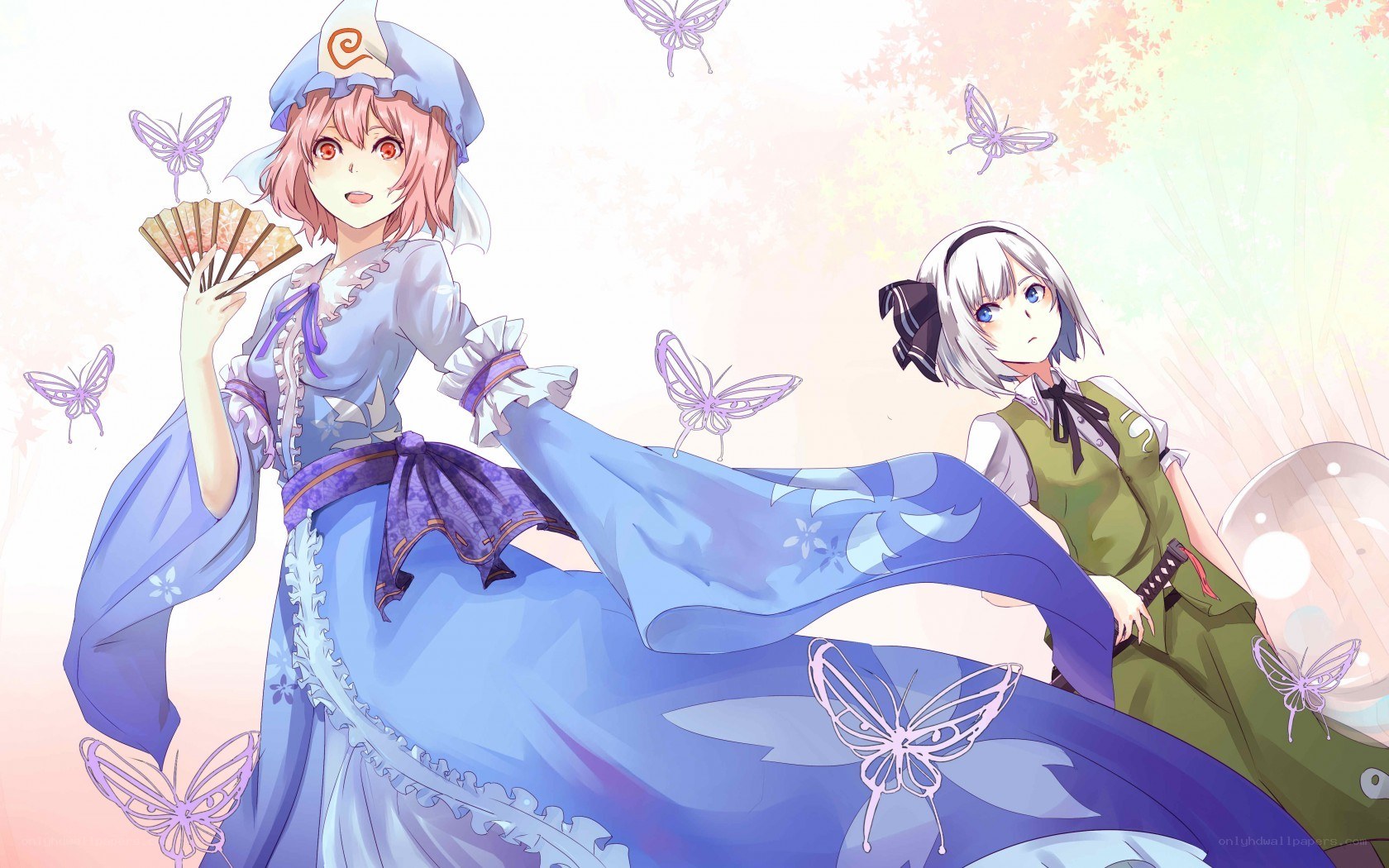 Two girls with butterflies