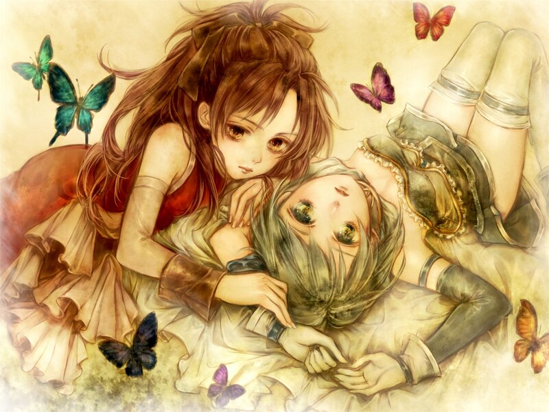 Two Girls with Butterflies — Brown