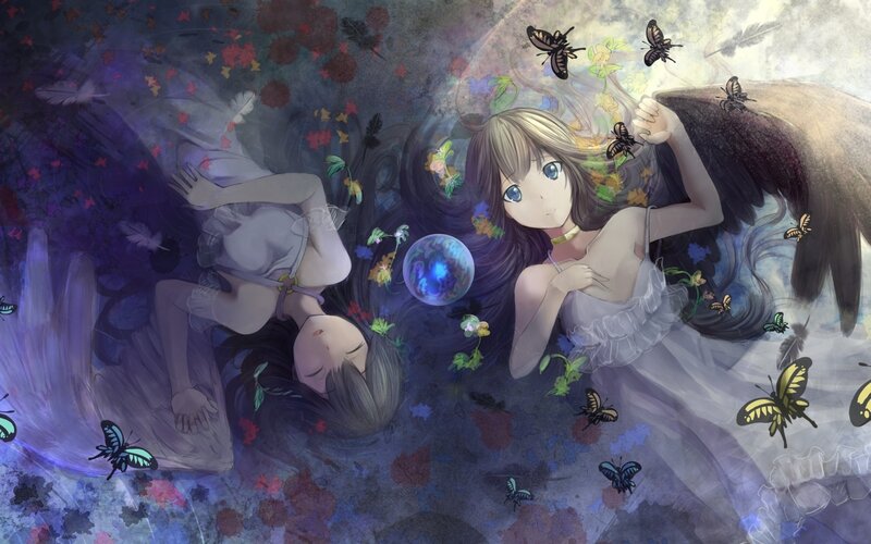 Two Girls with Butterflies — Purple, Dreamy