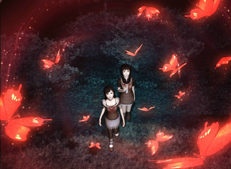 Two Girls with Butterflies — Red