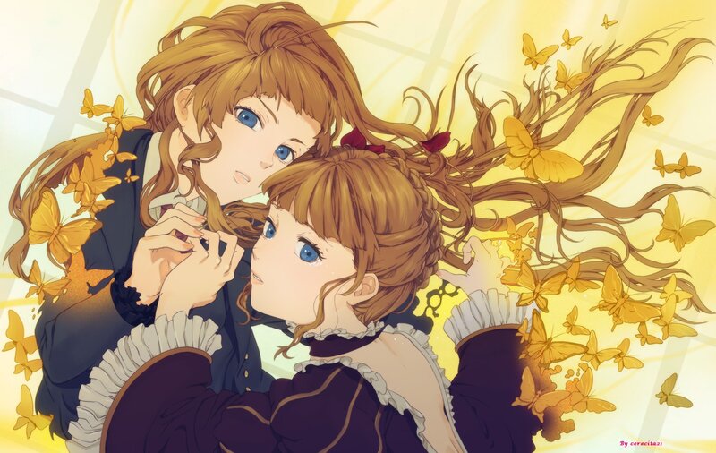 Two Girls with Butterflies — Yellow, Serene